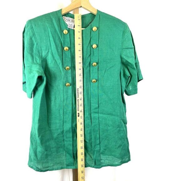 Vintage Carlisle 100% Linen Short Sleeve Blouse w/ Build in Shoulder Pads Sz 6 - Picture 7 of 9